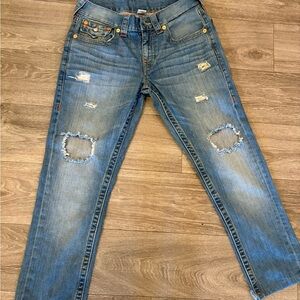 True Religion Light Blue Distressed Boyfriend Jeans
